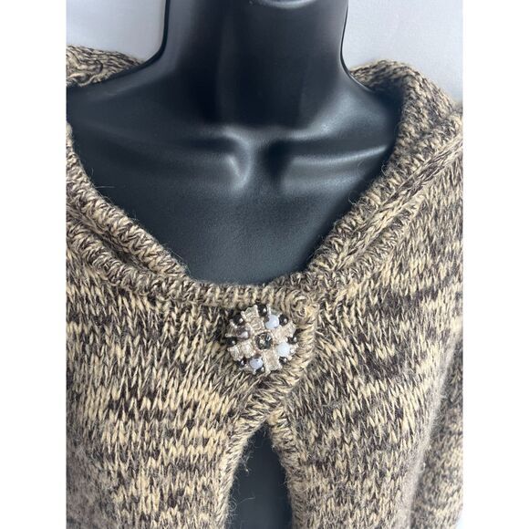 BCBG Max Azria Y2K Mohair Wool Blend Hooded Sweater Cardigan Knit M Brown Cute - Picture 2 of 11